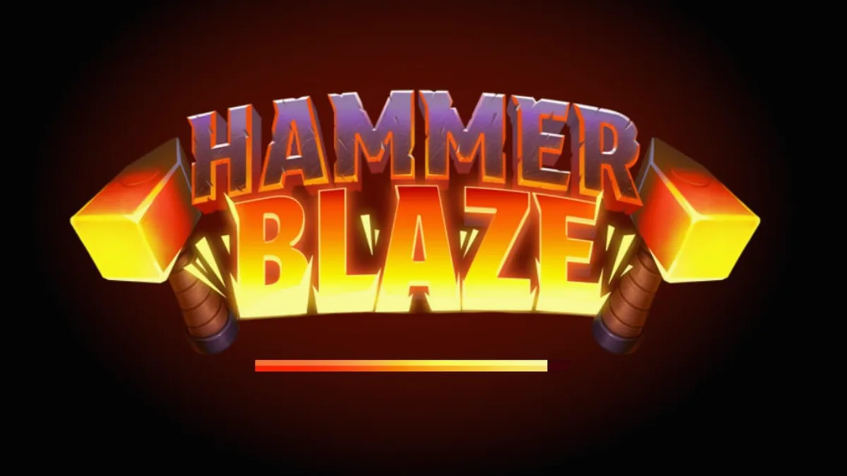 Visual slot Hammerblaze dengan tema bengkel dewa Yunani dan elemen api